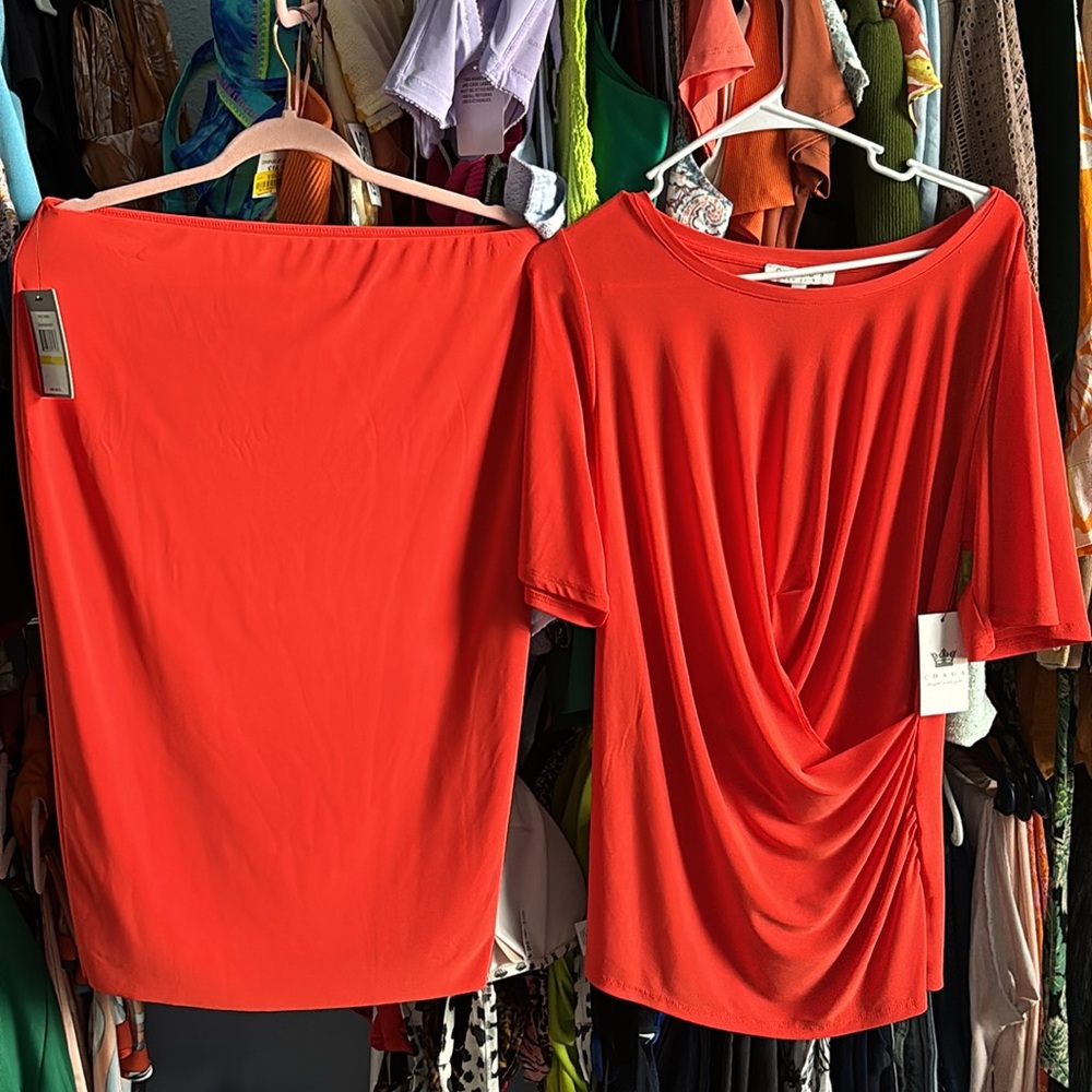 Chaus New York orange 2pc skirt set NWT
